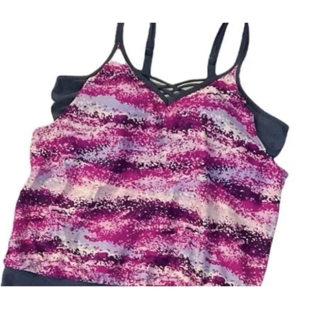 Free Country Blouson Tankini Women Small Modest Athletic Swimwear Quick dry Tank